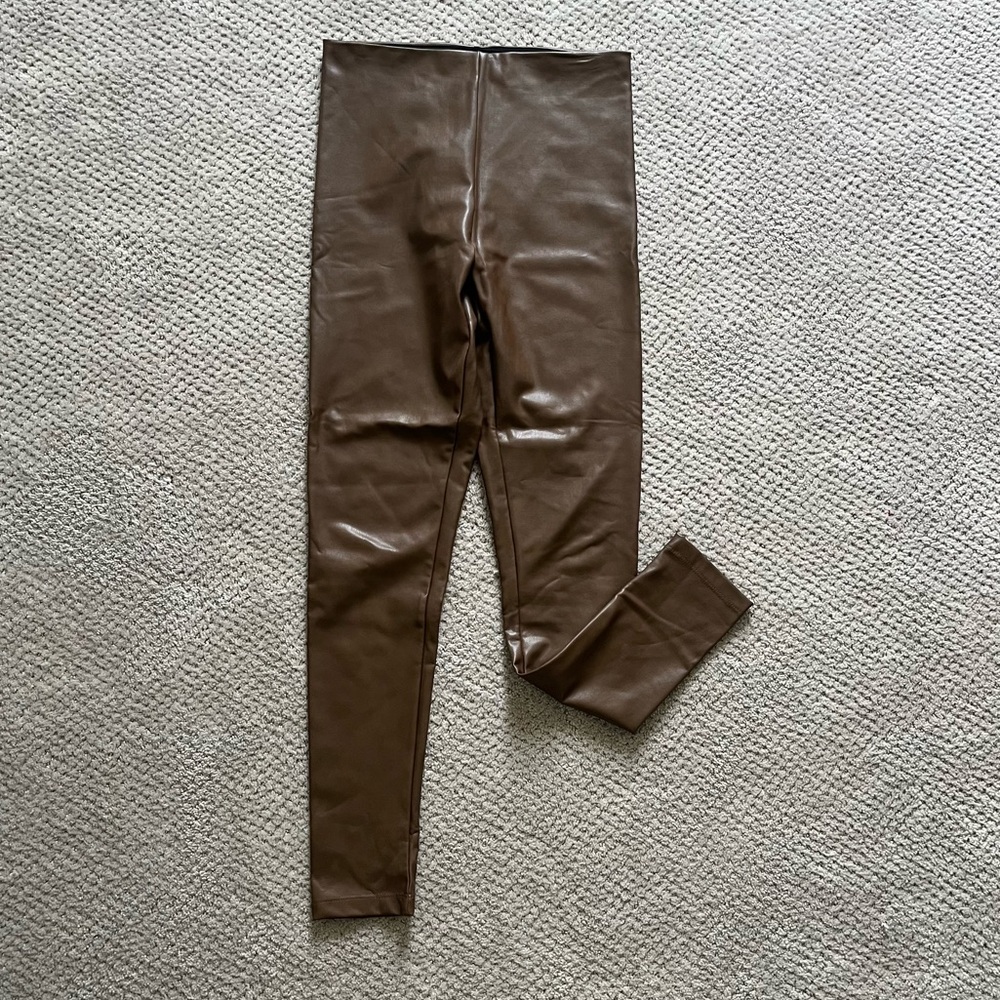 Aqua Tan Faux Leather Leggings